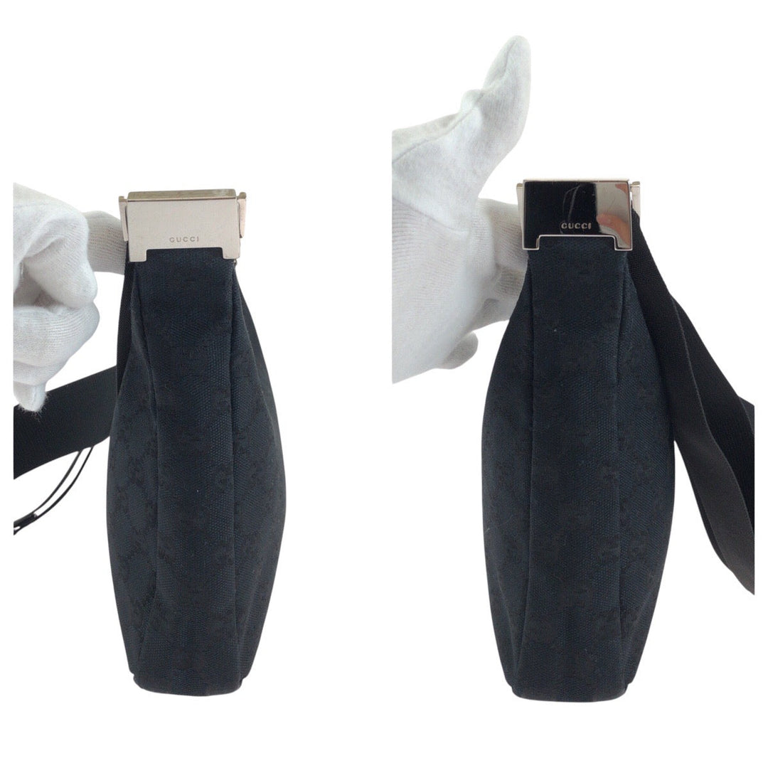 GUCCI Shoulder Bag 019 0433 GG canvas Black SilverMetal Shoulder Bag pochette Women Used Authentic