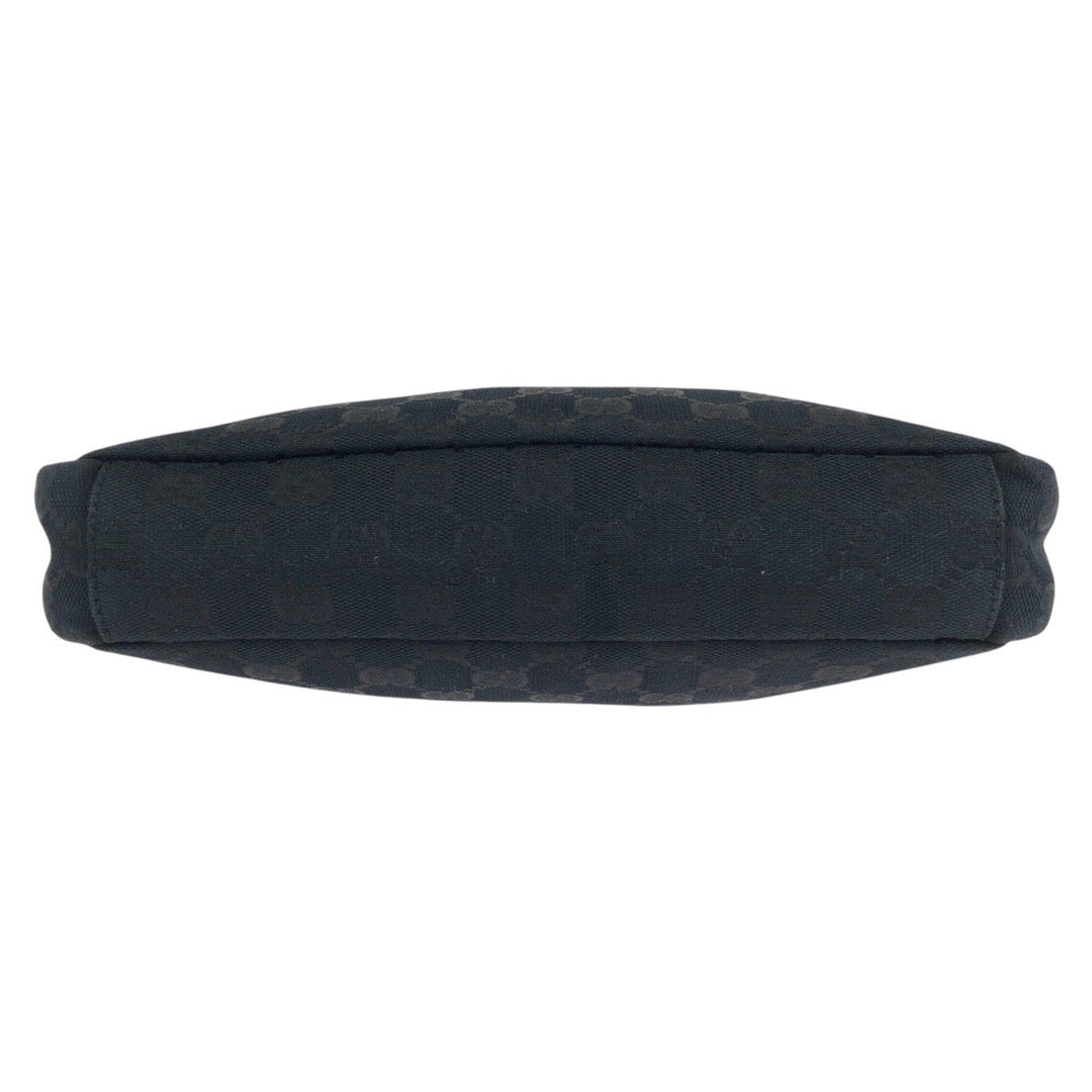 GUCCI Shoulder Bag 019 0433 GG canvas Black SilverMetal Shoulder Bag pochette Women Used Authentic