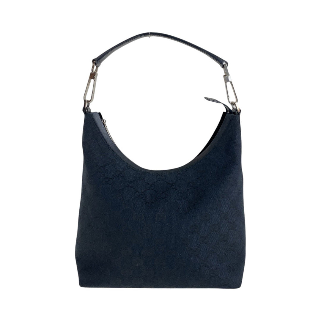 GUCCI Shoulder Bag 000 0602 GG canvas, leather Black SilverMetal Hobo Shoulder Bag Women Used Authentic