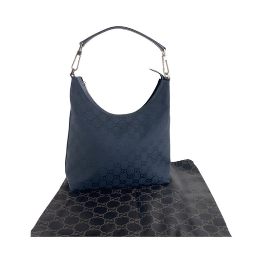 GUCCI Shoulder Bag 000 0602 GG canvas, leather Black SilverMetal Hobo Shoulder Bag Women Used Authentic