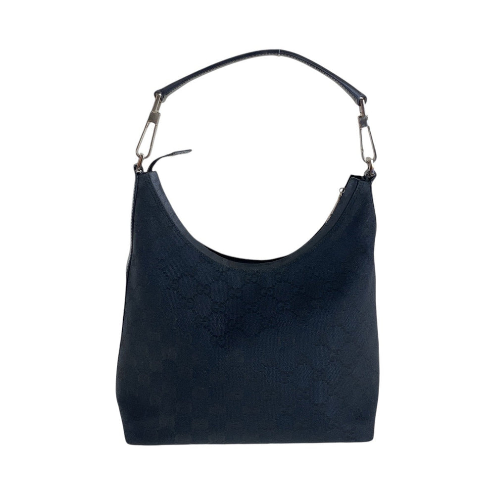 GUCCI Shoulder Bag 000 0602 GG canvas, leather Black SilverMetal Hobo Shoulder Bag Women Used Authentic