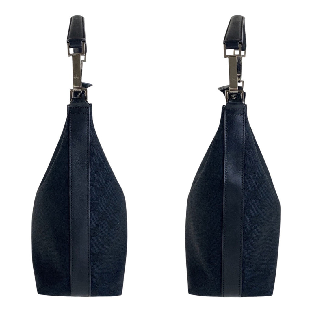 GUCCI Shoulder Bag 000 0602 GG canvas, leather Black SilverMetal Hobo Shoulder Bag Women Used Authentic