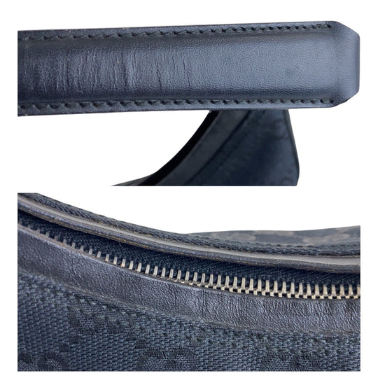 GUCCI Shoulder Bag 000 0602 GG canvas, leather Black SilverMetal Hobo Shoulder Bag Women Used Authentic