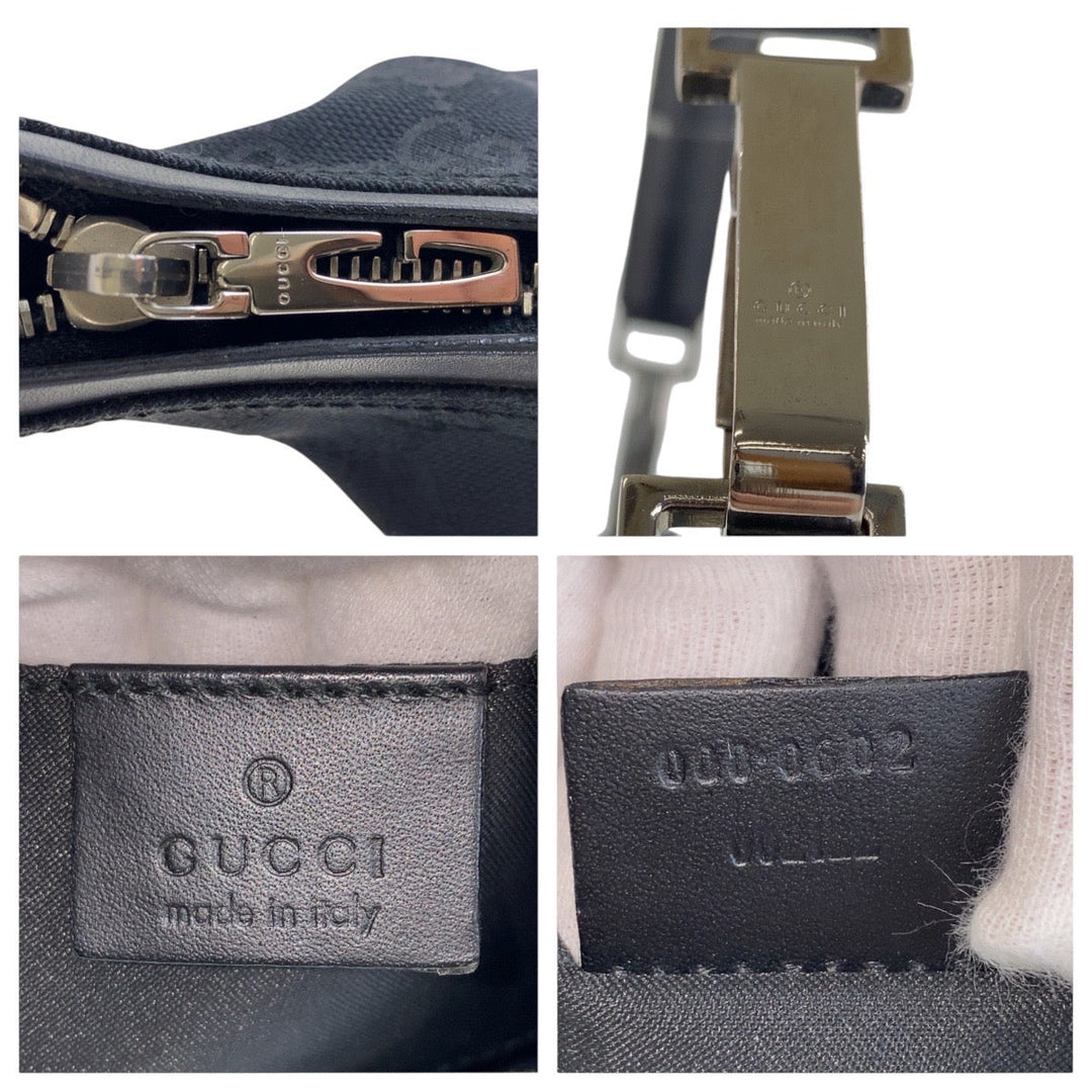 GUCCI Shoulder Bag 000 0602 GG canvas, leather Black SilverMetal Hobo Shoulder Bag Women Used Authentic