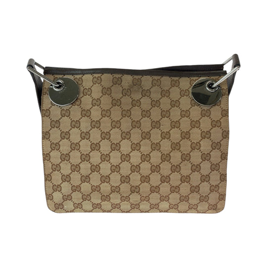 GUCCI Shoulder Bag 120841 GG canvas Brown Silver Metal Shoulder Bag pochette Women Used Authentic