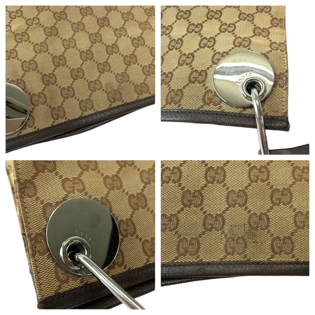 GUCCI Shoulder Bag 120841 GG canvas Brown Silver Metal Shoulder Bag pochette Women Used Authentic