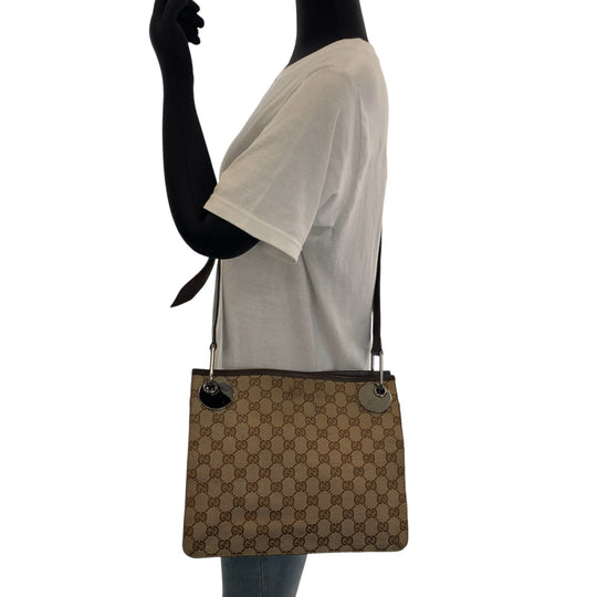 GUCCI Shoulder Bag 120841 GG canvas Brown Silver Metal Shoulder Bag pochette Women Used Authentic