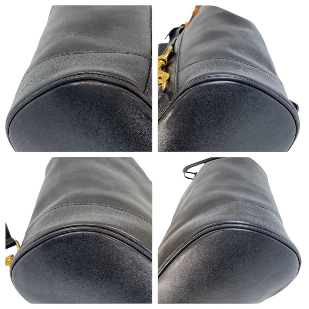 GUCCI Shoulder Bag 003 203 0036 leather Black Gold Metal Shoulder Bag Sling bag Unisex Bamboo Women Used Authentic