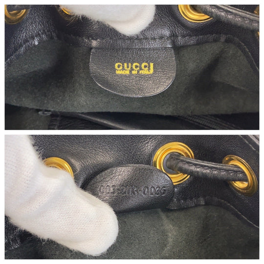 GUCCI Shoulder Bag 003 203 0036 leather Black Gold Metal Shoulder Bag Sling bag Unisex Bamboo Women Used Authentic