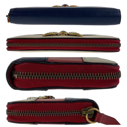GUCCI Long Wallet Purse leather Red Tricolor Long Wallet Purse Women Used Authentic