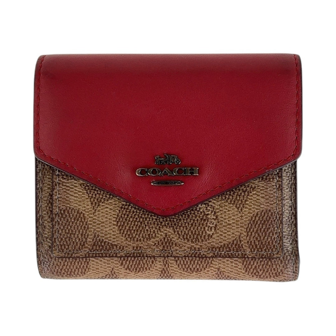 COACH Tri-fold wallet PVC Red Signature