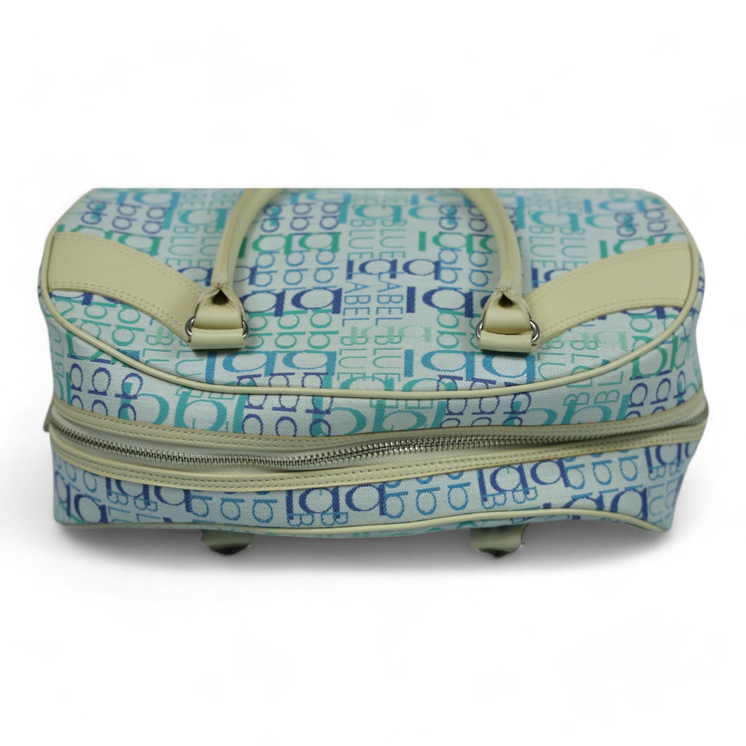 Burberry Blue Label Women's Handbag Monogram Canvas Leather Beige Blue Green Tote Bag