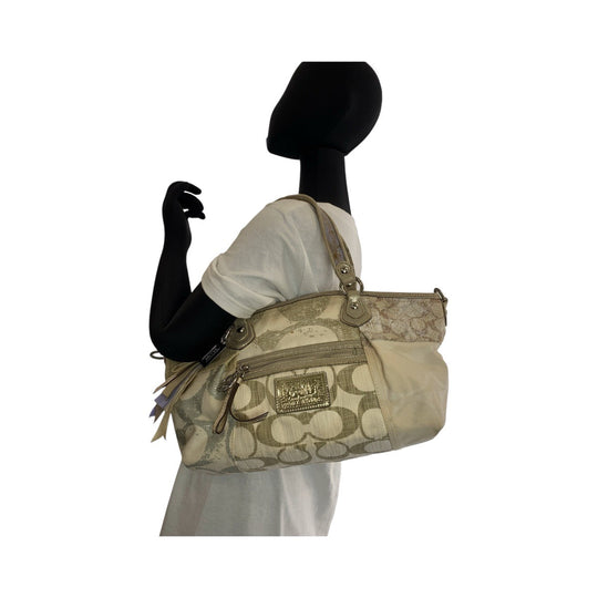 COACH Tote Bag canvas white Signature patchwork