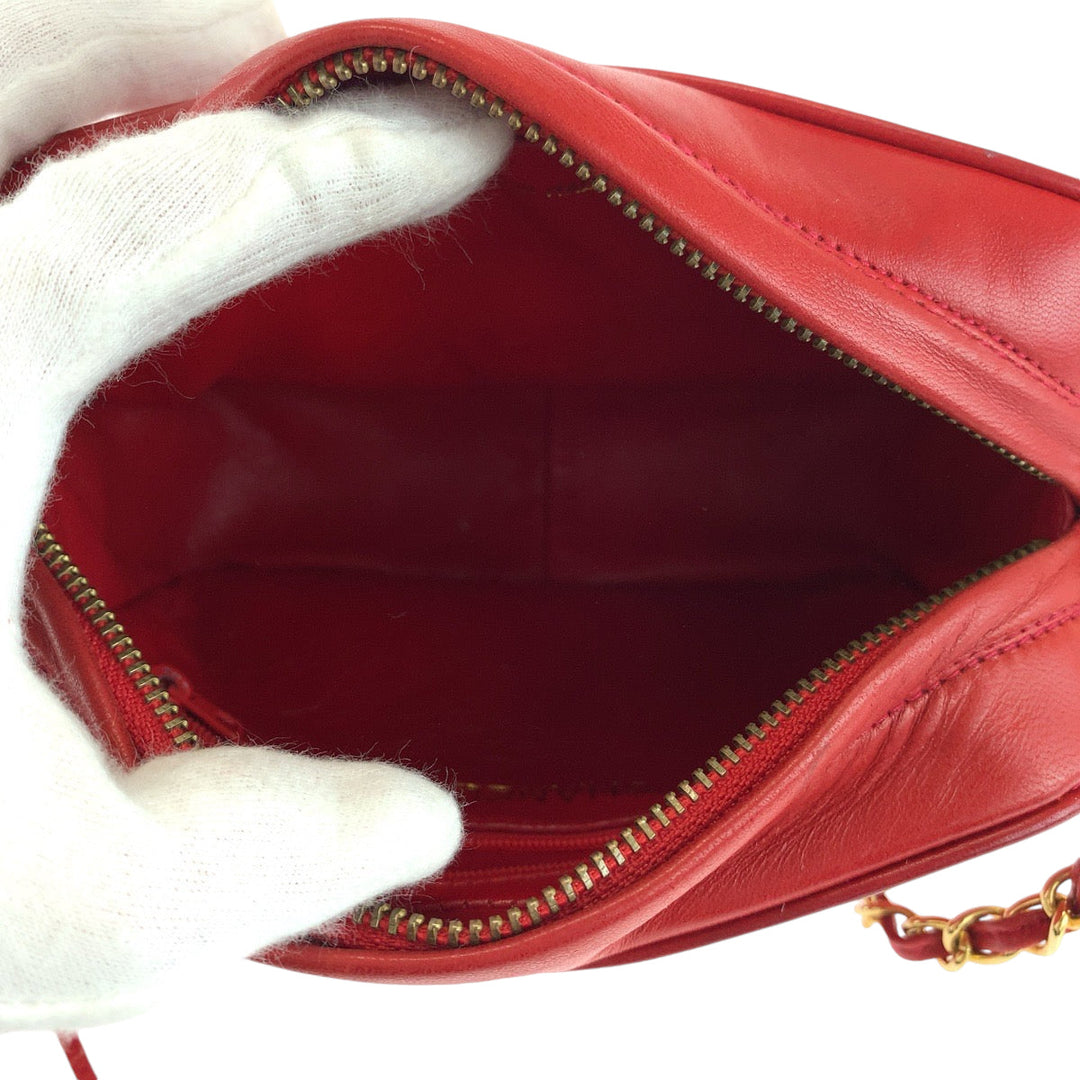 CHANEL Shoulder Bag lambskin Red Gold Metal Shoulder Bag Shoulder Bag Matrasse COCO Mark fringe tassel Women Used Authentic