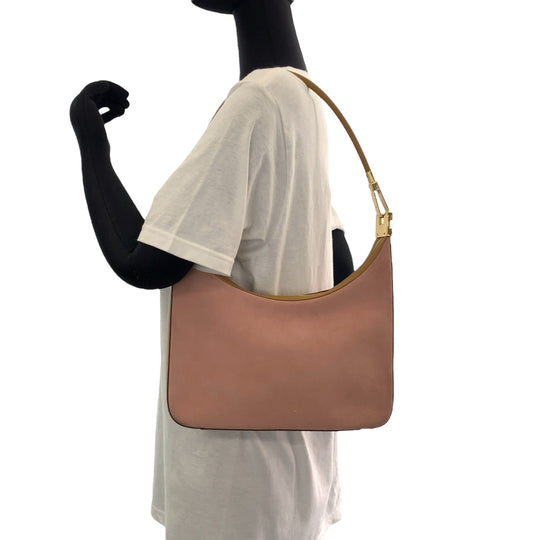 GUCCI Shoulder Bag 001 3812 Suede Pink Brown Gold Metal Hobo Shoulder Bag Women Used Authentic