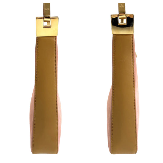 GUCCI Shoulder Bag 001 3812 Suede Pink Brown Gold Metal Hobo Shoulder Bag Women Used Authentic