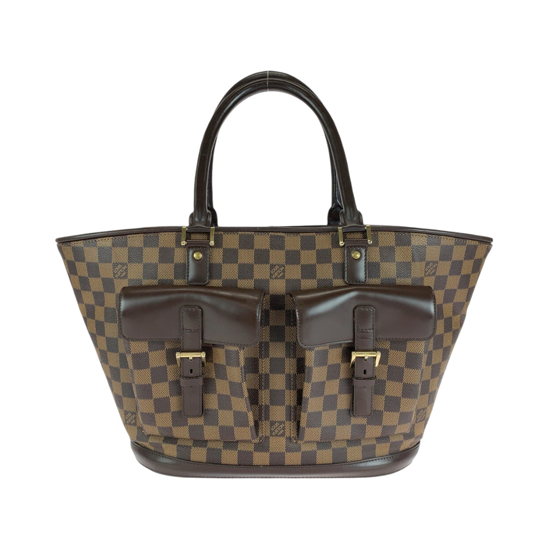 LOUIS VUITTON Tote Bag N51120 PVC Brown Gold Metal Tote Bag Shoulder Bag Damier Manosque GM Women Used Authentic