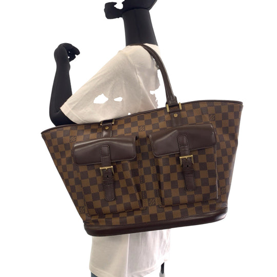 LOUIS VUITTON Tote Bag N51120 PVC Brown Gold Metal Tote Bag Shoulder Bag Damier Manosque GM Women Used Authentic