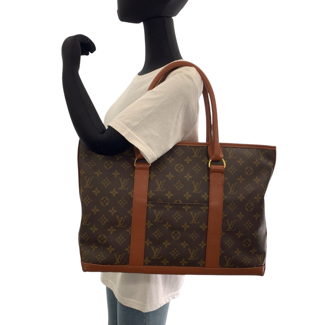 LOUIS VUITTON Tote Bag M42425 PVC Brown Gold Metal Tote Bag Shoulder Bag Monogram Weekend PM mens Used Authentic