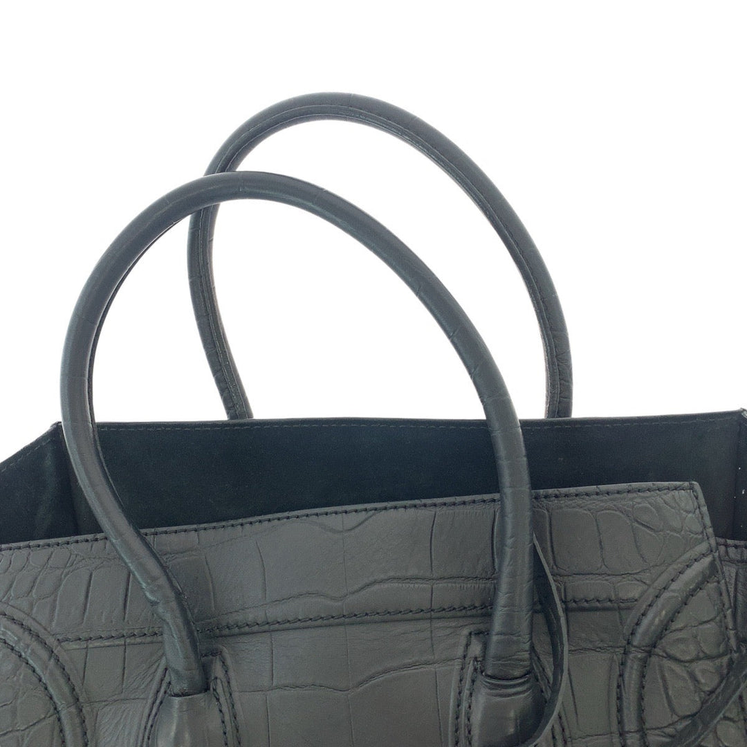 CELINE Tote Bag leather Black Gold Metal Tote Bag handbag Luggage phantom Embossing Women Used Authentic