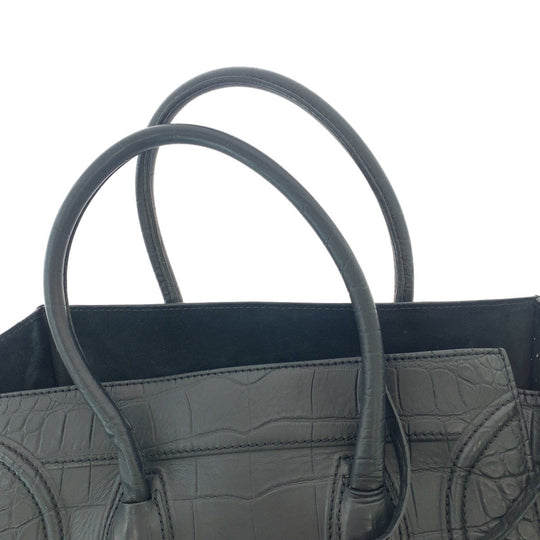 CELINE Tote Bag leather Black Gold Metal Tote Bag handbag Luggage phantom Embossing Women Used Authentic