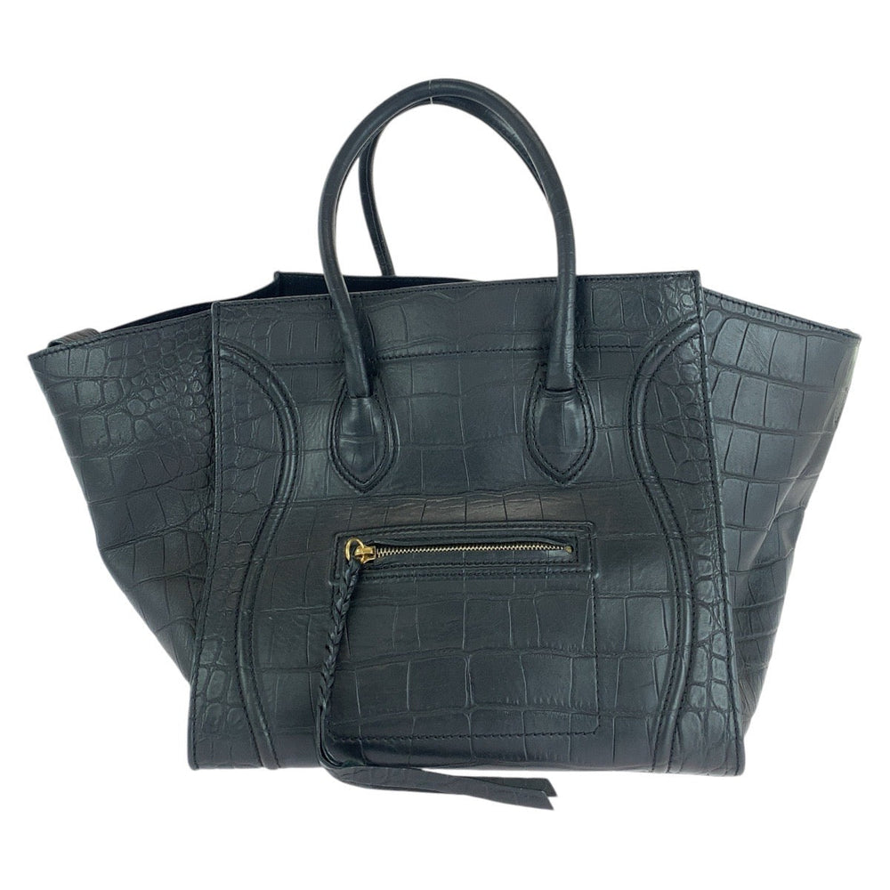 CELINE Tote Bag leather Black Gold Metal Tote Bag handbag Luggage phantom Embossing Women Used Authentic