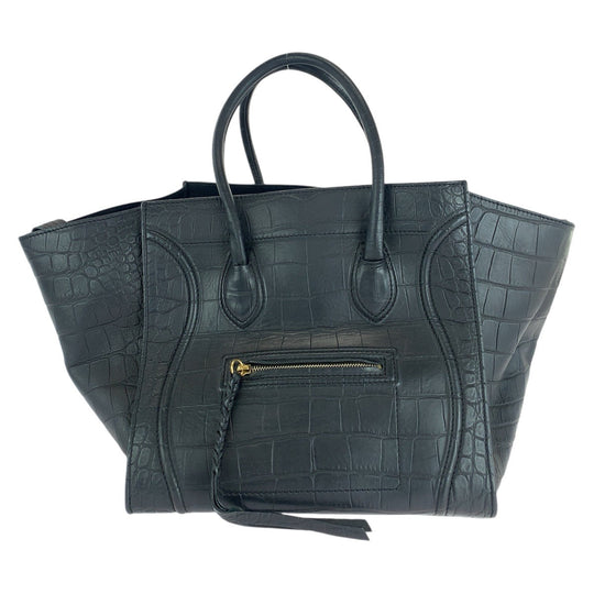 CELINE Tote Bag leather Black Gold Metal Tote Bag handbag Luggage phantom Embossing Women Used Authentic