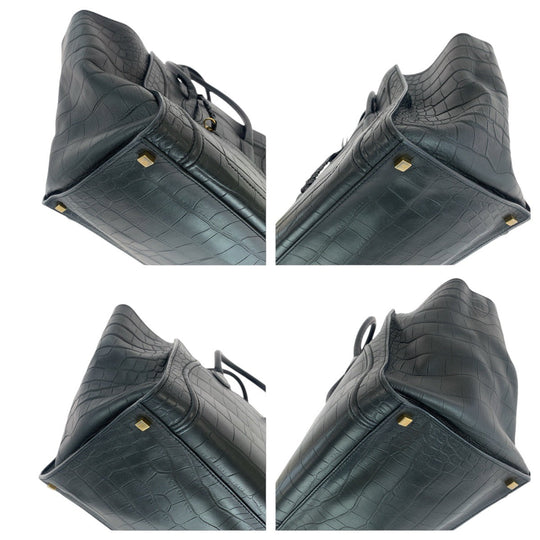 CELINE Tote Bag leather Black Gold Metal Tote Bag handbag Luggage phantom Embossing Women Used Authentic