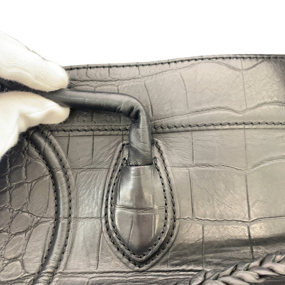 CELINE Tote Bag leather Black Gold Metal Tote Bag handbag Luggage phantom Embossing Women Used Authentic