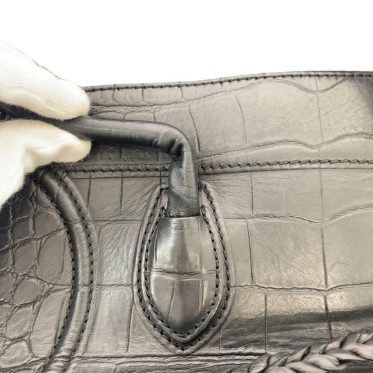 CELINE Tote Bag leather Black Gold Metal Tote Bag handbag Luggage phantom Embossing Women Used Authentic