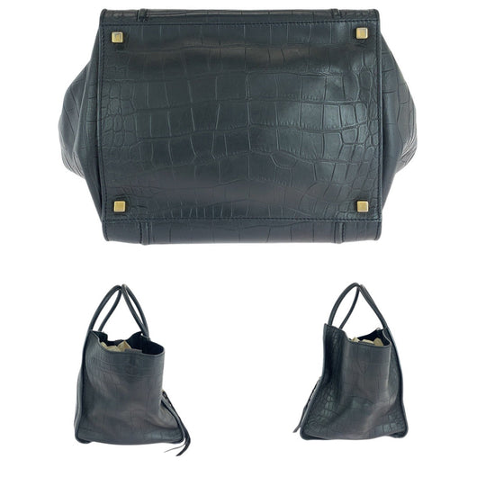 CELINE Tote Bag leather Black Gold Metal Tote Bag handbag Luggage phantom Embossing Women Used Authentic