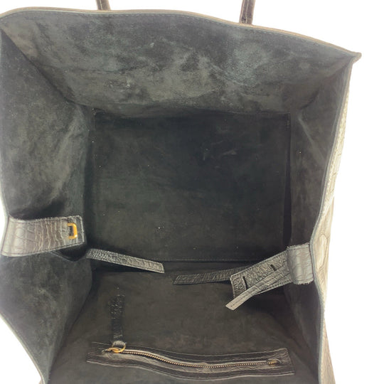 CELINE Tote Bag leather Black Gold Metal Tote Bag handbag Luggage phantom Embossing Women Used Authentic