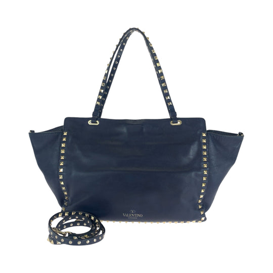 VALENTINO Shoulder Bag leather Navy Gold Metal Shoulder Bag handbag Rock studs Women Used Authentic
