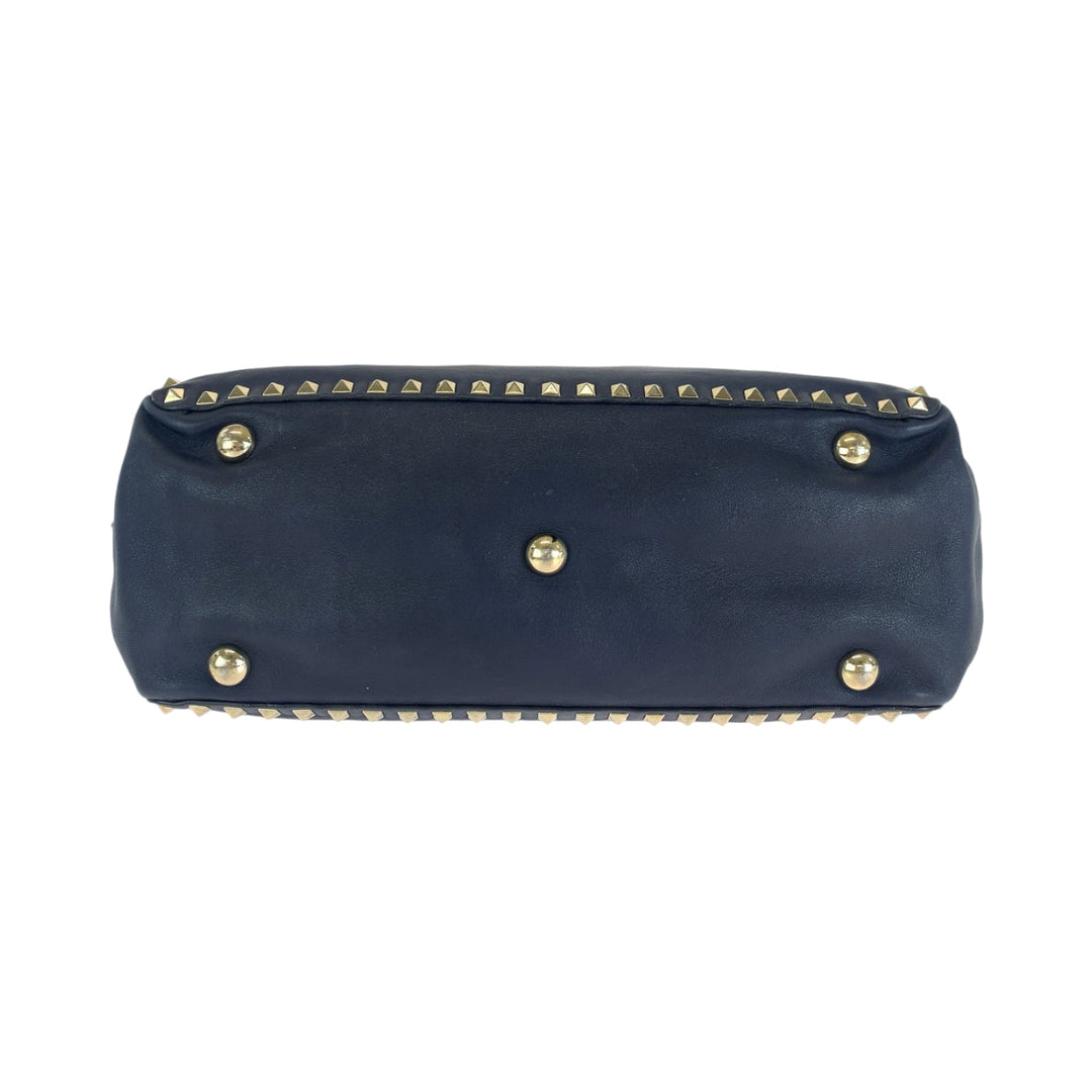 VALENTINO Shoulder Bag leather Navy Gold Metal Shoulder Bag handbag Rock studs Women Used Authentic