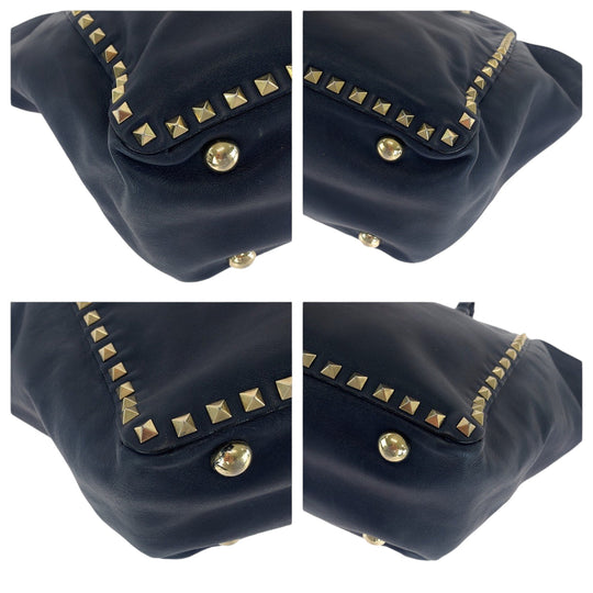 VALENTINO Shoulder Bag leather Navy Gold Metal Shoulder Bag handbag Rock studs Women Used Authentic