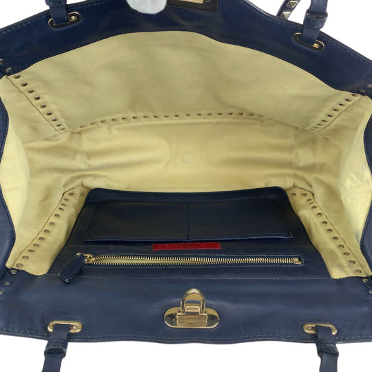 VALENTINO Shoulder Bag leather Navy Gold Metal Shoulder Bag handbag Rock studs Women Used Authentic