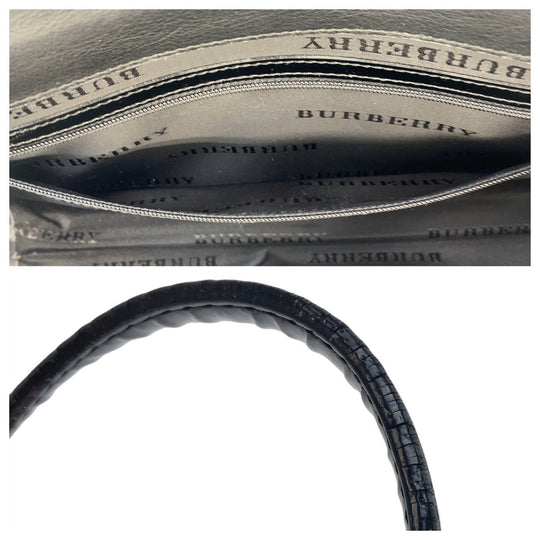 BURBERRY Shoulder Bag Patent leather Black SilverMetal Shoulder Bag Check Pattern Embossed Women Used Authentic