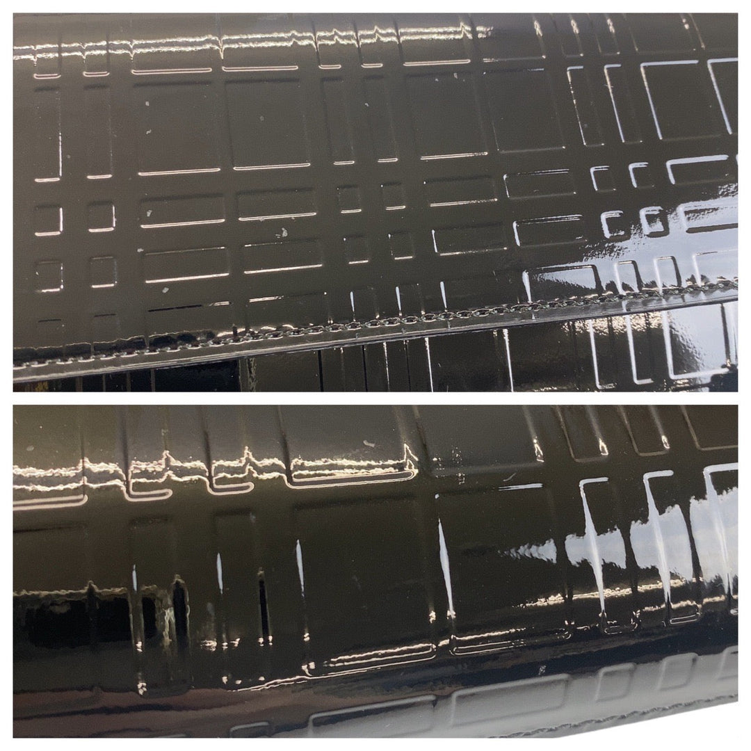 BURBERRY Shoulder Bag Patent leather Black SilverMetal Shoulder Bag Check Pattern Embossed Women Used Authentic