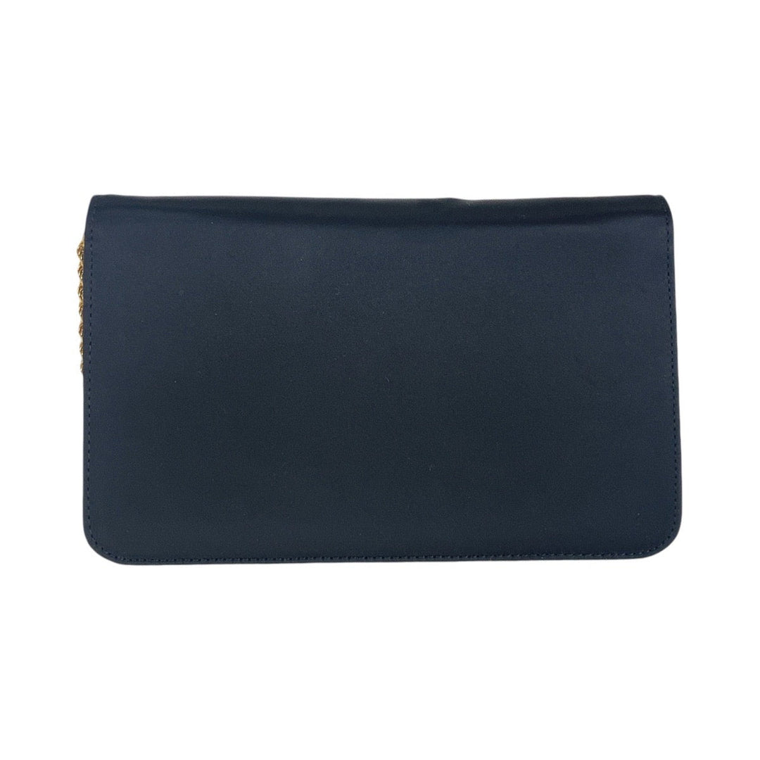 CELINE Shoulder Bag Satin Black Gold Metal ChainShoulder Bag Pochette Triomphe Blason Women Used Authentic