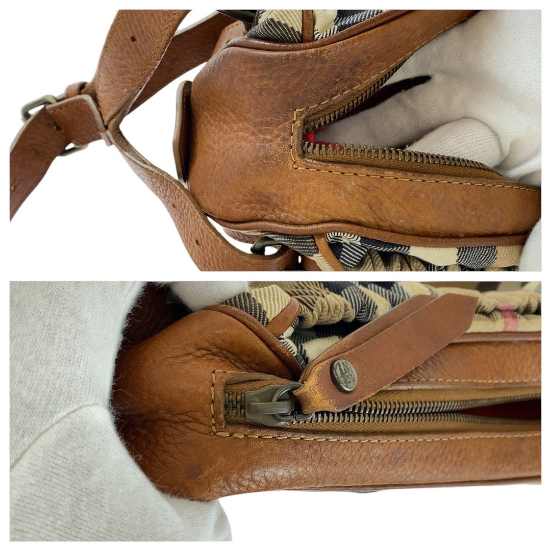 BURBERRY Shoulder Bag Canvas, Leather Brown Beige Gunmetal Metal Prorsum Check Pattern Women Used Authentic