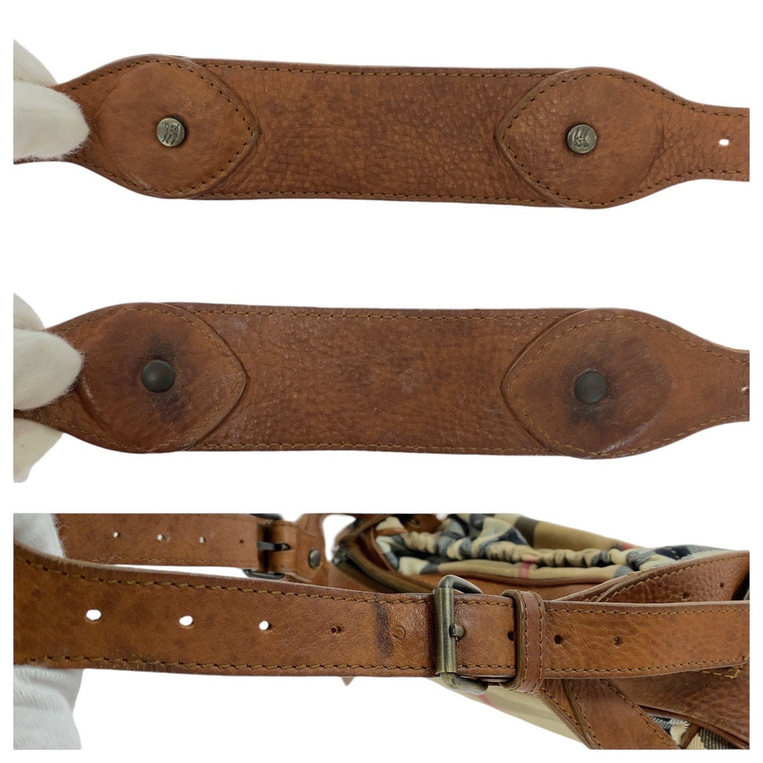 BURBERRY Shoulder Bag Canvas, Leather Brown Beige Gunmetal Metal Prorsum Check Pattern Women Used Authentic