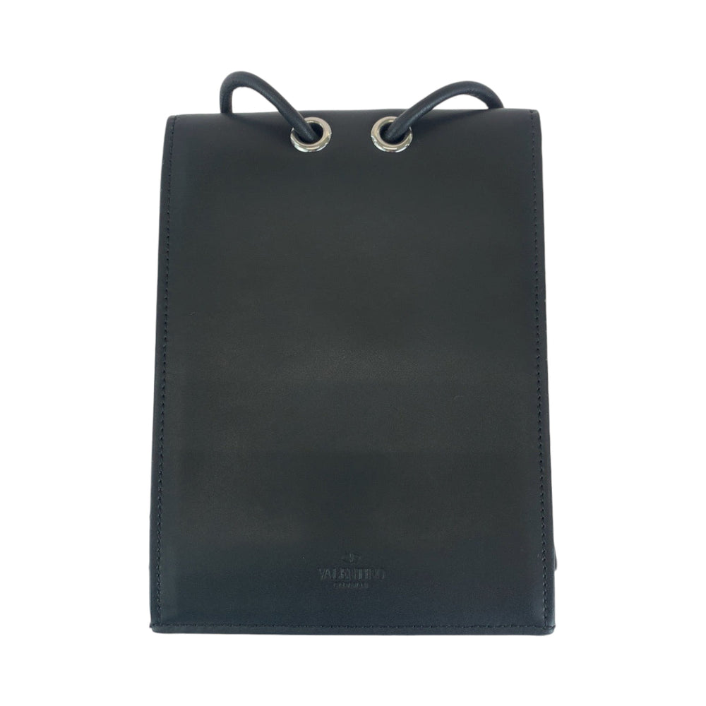 VALENTINO Shoulder Bag UY2P0Q83LVN leather Black White SilverMetal Shoulder Bag pochette VLTN logo mens Used Authentic