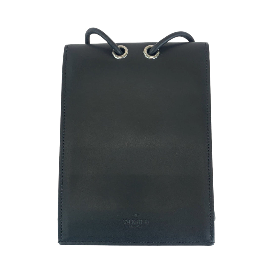 VALENTINO Shoulder Bag UY2P0Q83LVN leather Black White SilverMetal Shoulder Bag pochette VLTN logo mens Used Authentic