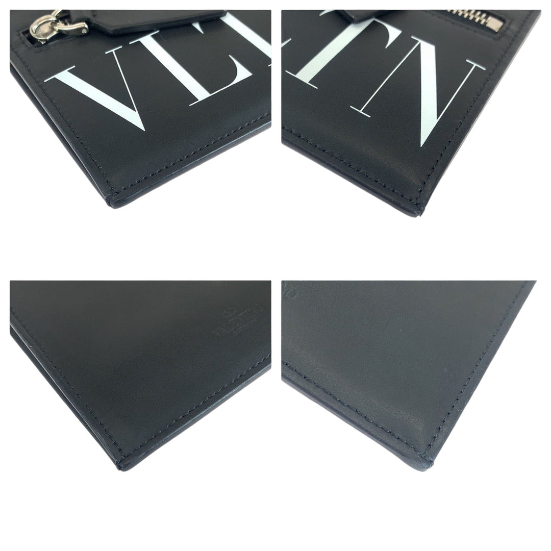 VALENTINO Shoulder Bag UY2P0Q83LVN leather Black White SilverMetal Shoulder Bag pochette VLTN logo mens Used Authentic