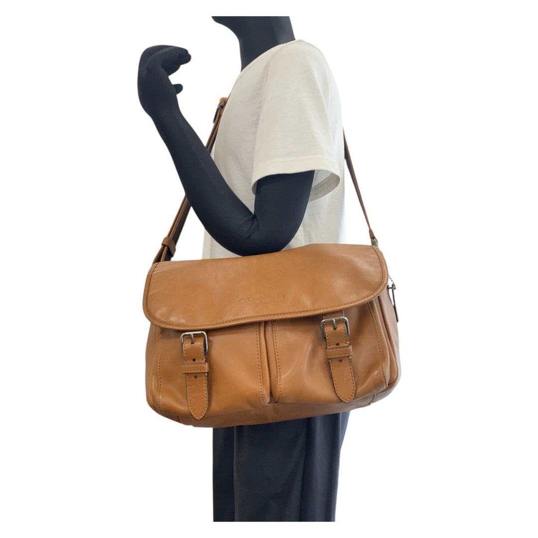 COACH Shoulder Bag 1493 leather Brown Silver Metal Shoulder Bag Messenger bag mens Used Authentic