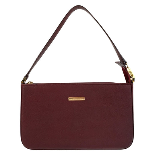 BURBERRY Shoulder Bag leather Bordeaux Medium Check Pattern Women Used Authentic