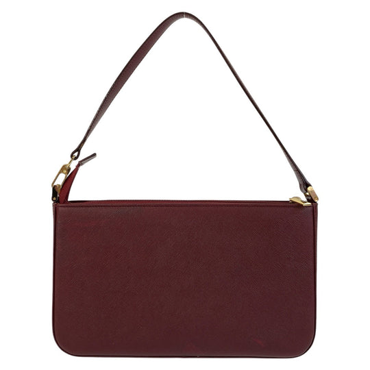 BURBERRY Shoulder Bag leather Bordeaux Medium Check Pattern Women Used Authentic