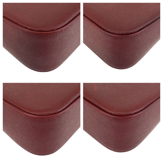 BURBERRY Shoulder Bag leather Bordeaux Medium Check Pattern Women Used Authentic