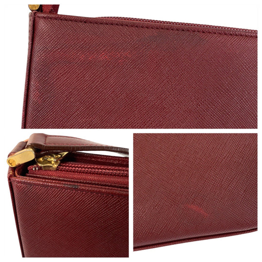 BURBERRY Shoulder Bag leather Bordeaux Medium Check Pattern Women Used Authentic