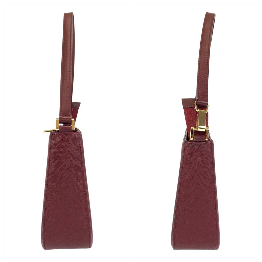 BURBERRY Shoulder Bag leather Bordeaux Medium Check Pattern Women Used Authentic